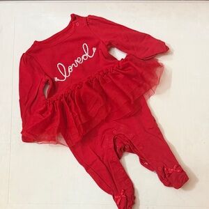 Cat & Jack Red 'Loved' Footie One Piece